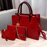 Leaf 3 PCS Set |PU Leather Handbag Solid Color Messenger Bag Shoulder Bag Wallet Bags