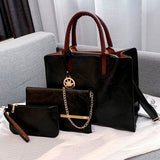 Leaf 3 PCS Set |PU Leather Handbag Solid Color Messenger Bag Shoulder Bag Wallet Bags