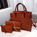 Leaf 3 PCS Set |PU Leather Handbag Solid Color Messenger Bag Shoulder Bag Wallet Bags