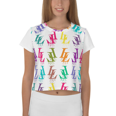 LL RainBow Drip All-Over Print Crop Tee